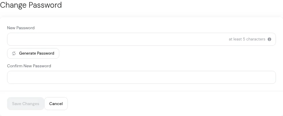 Change Password form with New Password and Confirm New Password fields