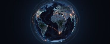 Stylized globe at night wrapped in a glowing global content delivery network
